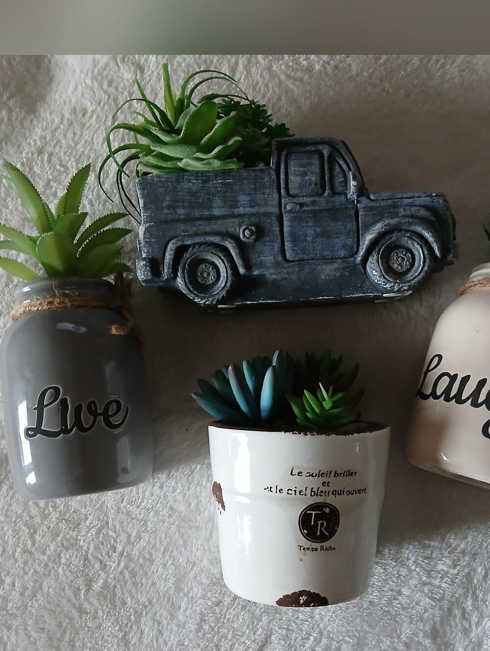 💚 Faux Succulents Planters LIVE, LAUGH, FARMHOUSE TRUCK, FRENCH STYLE [PICK 1]